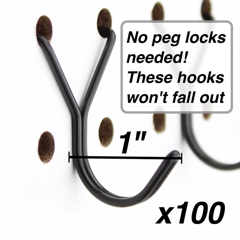 Right Arrange Steel Pegboard Hooks 100-Pack 1in J-Hook, Black - Will Not Fall Out - Fits Any Peg Board - Multipurpose - Organize Necklaces, Jewelry, Retail Items, Keys, Craft or Supplies - Image 2